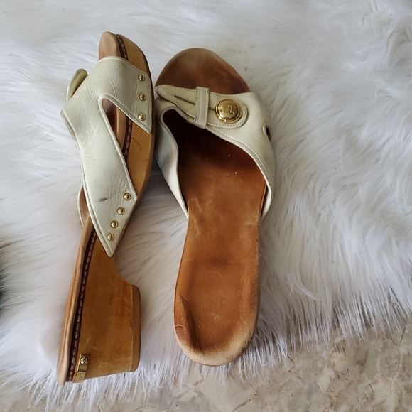 Vtg Coach Off White Cream   Mules with Wooden Bottom  Sz 8 - Picture 12 of 16